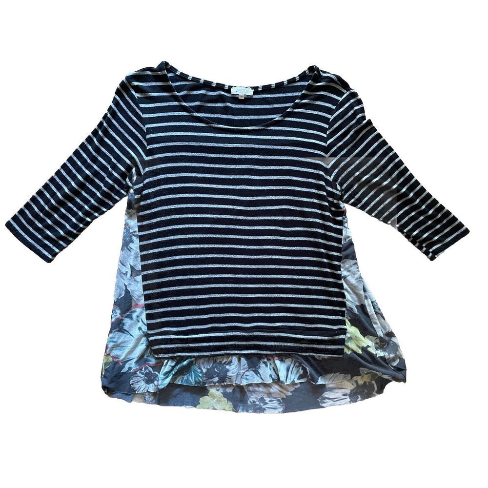 Weston Anthropologie Mixed Media Top Women Medium Black Striped Floral Artsy